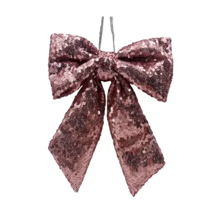 Новогоднее украшение Бант 20 см полиэстер розовый