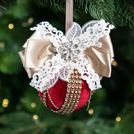 Шар елочный KREAFORTA с бантом ø13 см красный