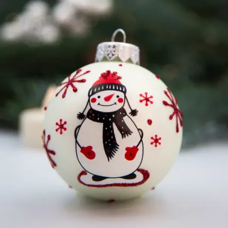 Елочный шар Коломеев Веселый снеговик КУ-65-224176 ø6.5 см стекло цвет красно-черный