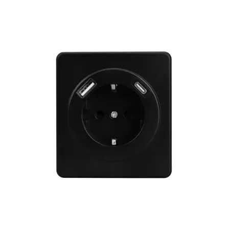 Розетка встраиваемая Kranz Round с заземлением USB A-C цвет оникс настенная розетка с двумя usb портами