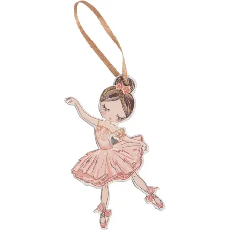 Елочная игрушка Домашняя кухня «Балерина персик с цветком», 9.5x5.2 см, дерево, цвет розовый