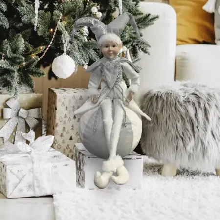 Декоративная фигура кукла Арлекин на шаре 40.5x20 см серебряный