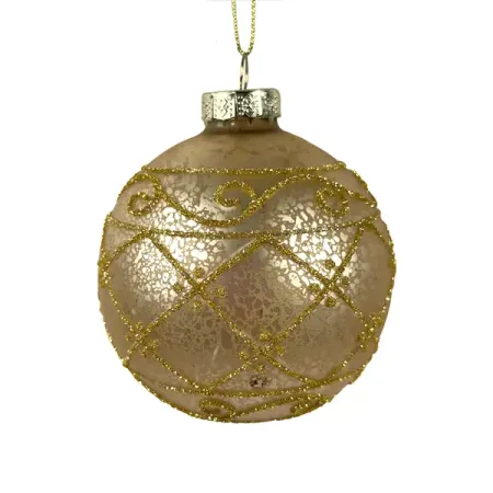 Елочный шар Узор ø8 см стекло золотой