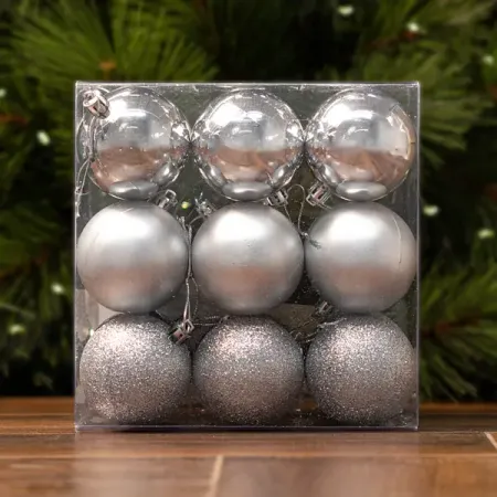 Набор елочных шаров Basic ø6 см пластик серый 18 шт. новогодний