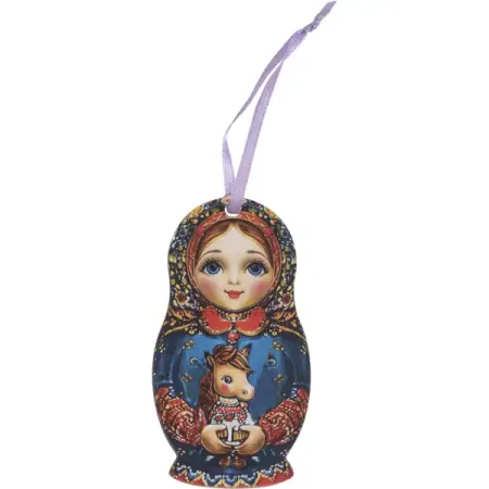 Елочная игрушка Домашняя кухня «Матрешка с лошадкой», 8.8x4.8 см, дерево, цвет синий матрешка катюша 10 кукол 01 035 000