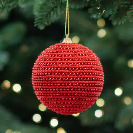 Шар елочный KREAFORTA с бисером ø8 см красный