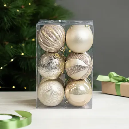 Набор елочных шаров KREAFORTA ø8 см шампань 12 шт. елочных шаров новогодних чудес черное золото 4 шт 6 см пластик 7582542