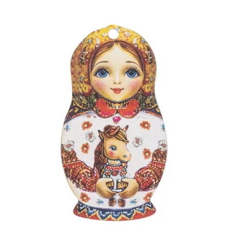 Елочная игрушка Домашняя кухня «Матрешка с лошадкой», 8.8x4.8 см, дерево, цвет белый матрешка катюша 10 кукол 01 035 000