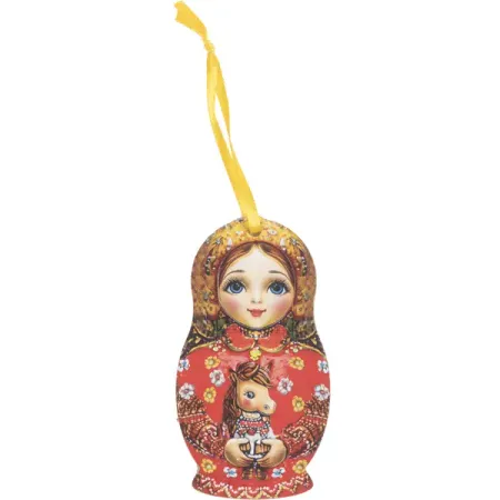 Елочная игрушка Домашняя кухня «Матрешка с лошадкой», 8.8x4.8 см, дерево, цвет красный матрешка катюша 10 кукол 01 035 000