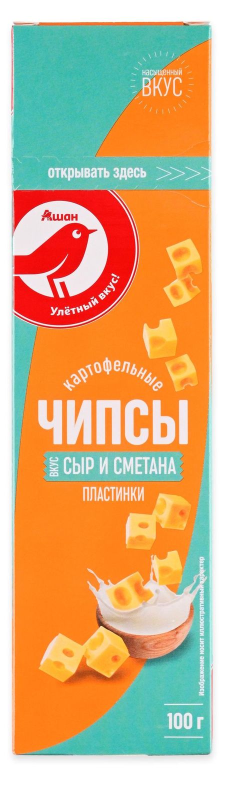 Чипсы картофельные АШАН Красная птица в пластинах со вкусом сметаны и сыра, 100 г