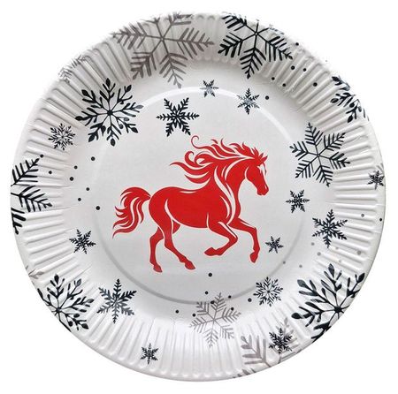 Тарелки бумажные одноразовые Actuel Символ года огненная лошадь 23 см, 6 шт