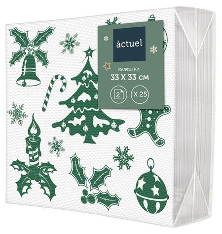 Салфетки бумажные Actuel Вокруг света Елки 2 слоя 33х33 см, 25 л