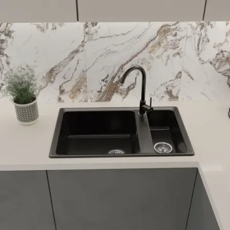 Мойка для кухни врезная KONSENSA 50x76 см глубина чаши 20 см кварц цвет черный