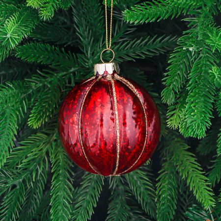 Шар стеклянный Yancheng Shiny красный с орнаментом 8 см