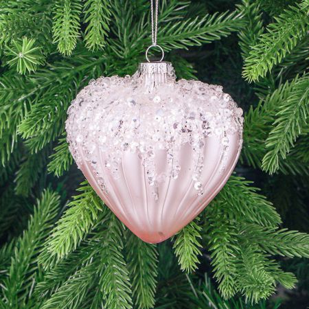 Игрушка ёлочная Yancheng Shiny шар стеклянный розовый с паетками сердце