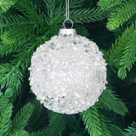Игрушка ёлочная Yancheng Shiny серебристый с блёстками и стразами 8 см
