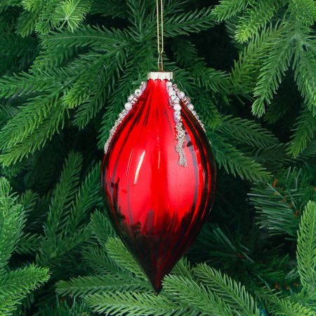 Игрушка ёлочная Yancheng Shiny шар стеклянный красный с бисером 8х16 см