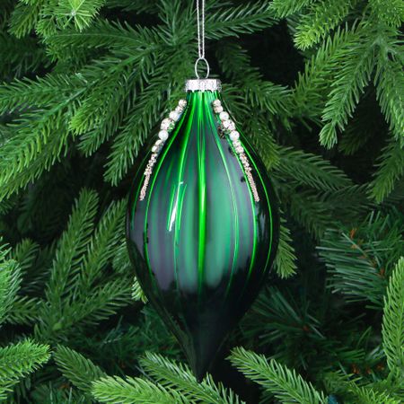 Игрушка ёлочная Yancheng Shiny зелёная с бисером 8х16 см