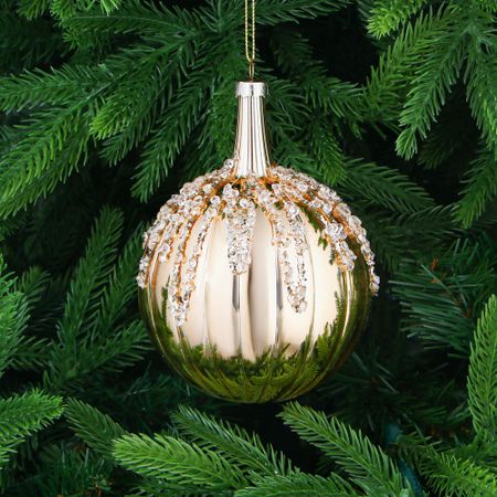 Игрушка ёлочная Yancheng Shiny шар стеклянный золотистый с блёстками 10х14 см