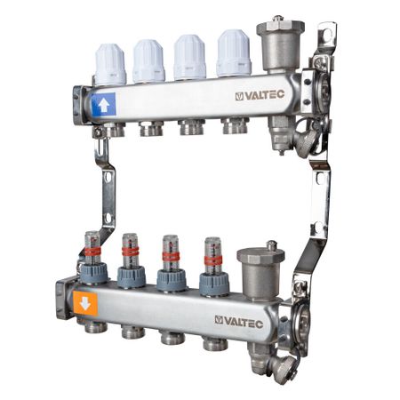 Коллекторная группа с расходомерами нержавеющая сталь Valtec 1 ВР(г) х 9 выходов 3/4 НР(ш) ЕК х 1 ВР(г)