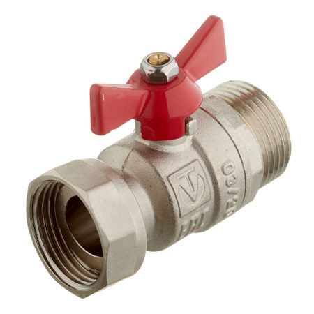 Кран шаровой латунный Valtec 1 ВР(г) х 1 НР(ш) проходной бабочка с накидной гайкой прямой (VT.260.N.0606)