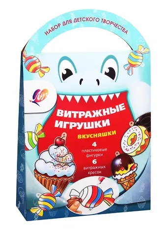 Набор красок по стеклу с трафаретом Вкусняшки (4 фигурки+6 красок) 30С 1918-08