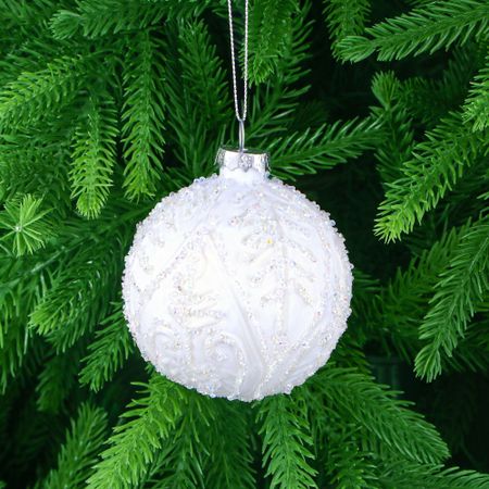 Игрушка ёлочная Yancheng Shiny шар стеклянный белый с орнаментом 8 см