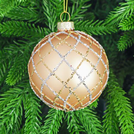 Игрушка ёлочная Yancheng Shiny шар стеклянный с узором из блёсток 8 см