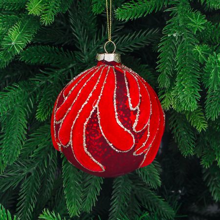 Шар стеклянный Yancheng Shiny красный с узором 10 см