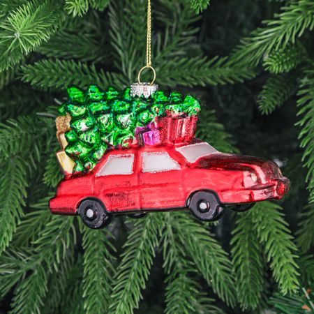 Игрушка ёлочная Yancheng Shiny украшение стеклянное машина с подарками