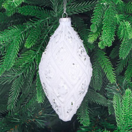 Шар стеклянный Yancheng Shiny белый с паетками 8x8x16 см