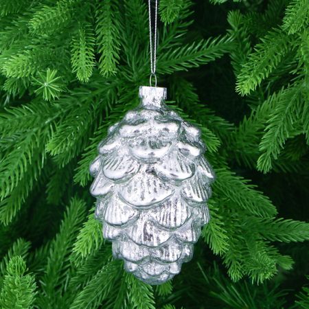 Игрушка ёлочная Yancheng Shiny стеклянная шишка серебристая 8х12,5 см