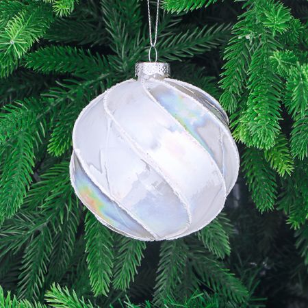 Шар стеклянный Yancheng Shiny белый с орнаментом 10 см