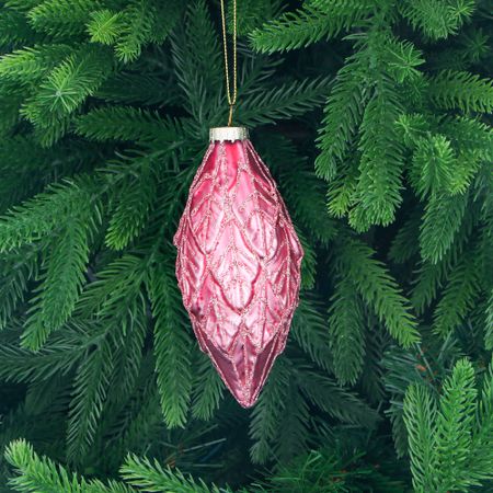 Игрушка ёлочная Yancheng Shiny стеклянная розовая с орнаментом 6х13 см