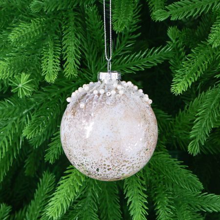 Игрушка ёлочная Yancheng Shiny шар стеклянный с белыми паетками 8 см