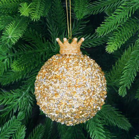 Игрушка ёлочная Yancheng Shiny шар стеклянный золотистый корона 8х8х10 см