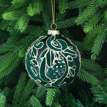Игрушка ёлочная Yancheng Shiny зелёная с орнаментом 10 см