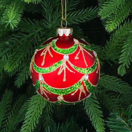 Игрушка ёлочная Yancheng Shiny шар стеклянный с новогодним узором 8 см