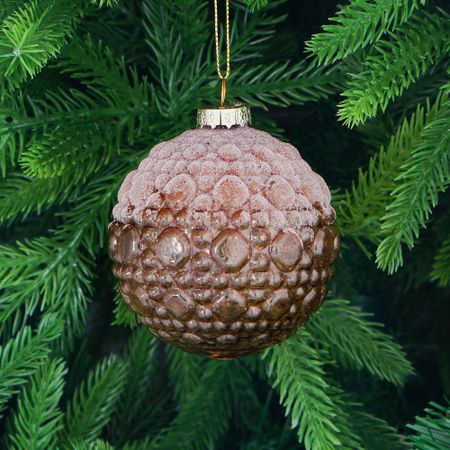 Игрушка ёлочная Yancheng Shiny шар стеклянный коричневый с орнаментом и блёстками 8 см