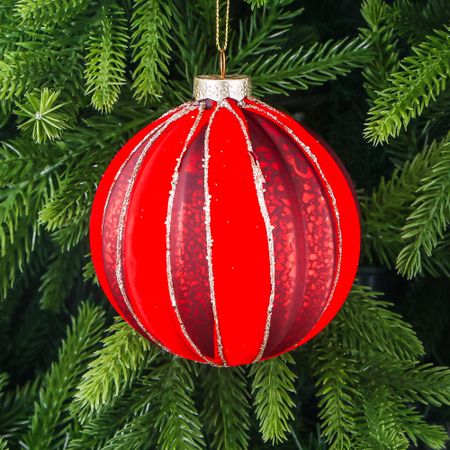 Шар Yancheng Shiny стеклянный красный с орнаментом 10 см