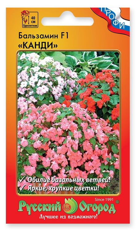 Семена Русский Огород Цветы Бальзамин Канди F1, смес