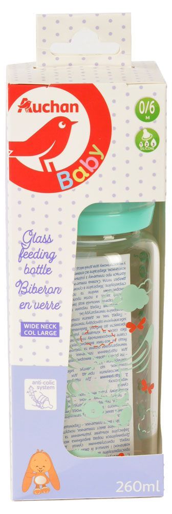 Бутылочка для кормления АШАН Красная птица с широким горлышком c рождения, 260 мл