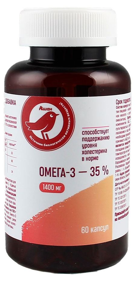 Омега-3 АШАН Красная птица 1400 мг, 60 капсул