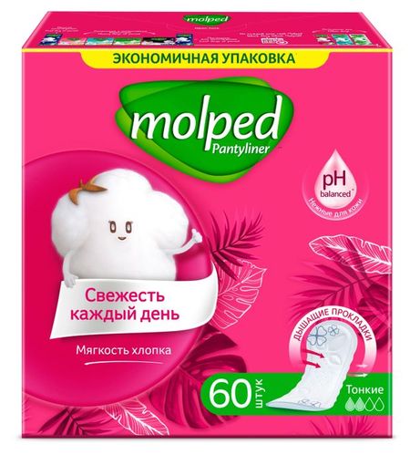 Прокладки ежедневные Molped 2 капли, 60 шт