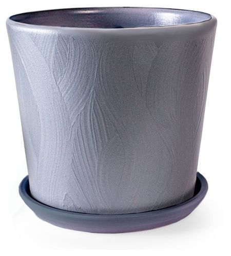 Горшок керамический Шелк низкий конус с поддоном графит, d 15 см