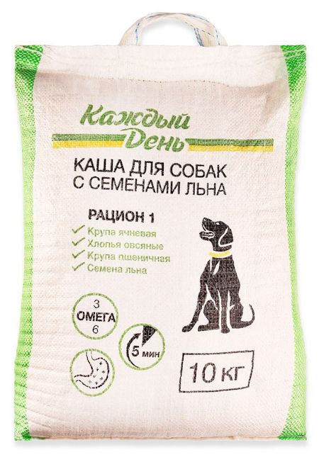 Каша для собак Каждый день Рацион 1 с семенами льна, 10 кг