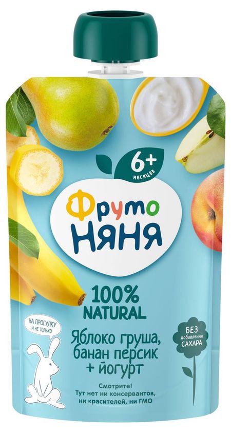 Пюре ФрутоНяня из яблок груш бананов и персиков с йогуртом с 6 мес., 90 г