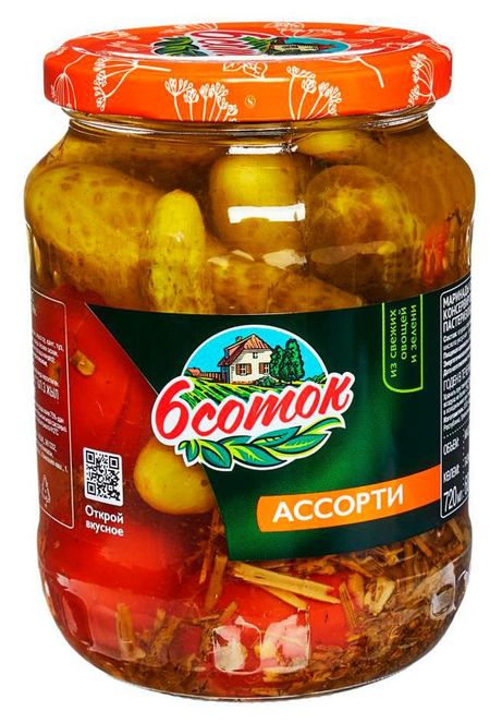 Ассорти овощное 6 Соток маринованное консервированное, 680 г