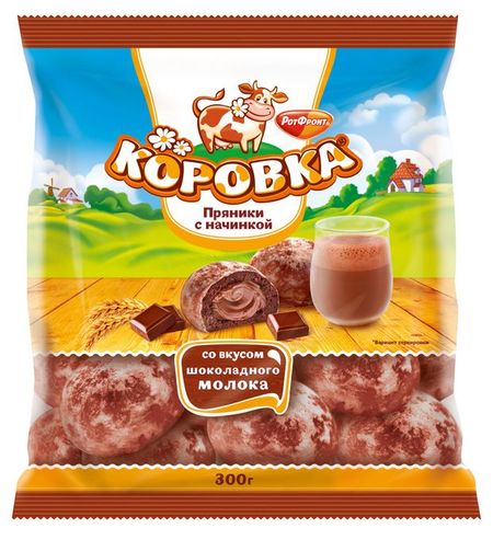 Пряники Рот Фронт Коровка с начинкой со вкусом шоколада и молока, 300 г