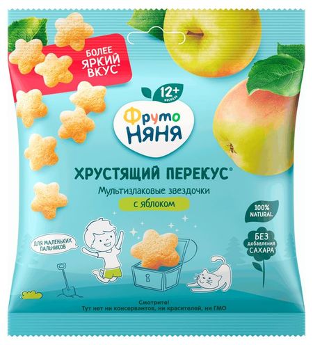 Злаки хрустящие ФрутоНяня мультизлаковые с яблоком с 12 мес., 21 г